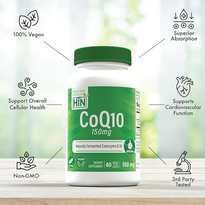 Health Thru Nutrition CoQ-10 150mg - 60 Capsules | Ubiquinone Coenzyme Q10 | Supports Cellular Energy & Antioxidant Protection | Non-GMO, Soy-Free, Vegan, Gluten-Free