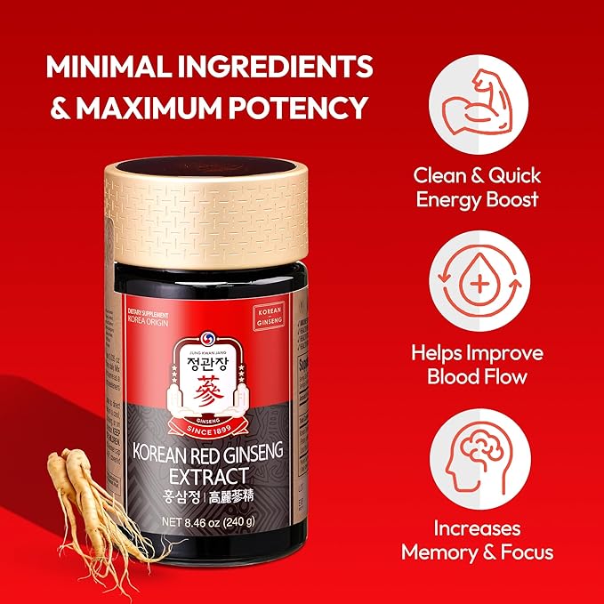 Renewed Korean Red Ginseng Extract Paste (HongSam Jung) - Panax Ginseng Adaptogen Supplements - Energy Boost & Immune Support, Caffeine Free & Gluten Free (240g, 8.47 oz)