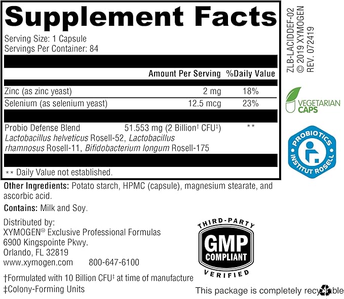 XYMOGEN Probio Defense - Pobiotics for Digestive Health - Daily Probiotic with Lactobacillus Rhamnosus Probiotic - Digestive Nutritional Supplements - Dairy Free Probiotics (84 Capsules)