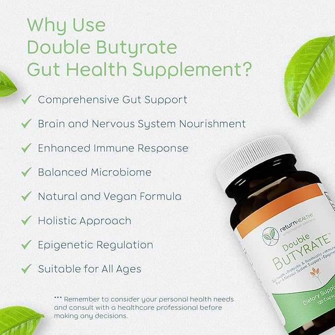 Double Butyrate Gut Health Supplement|Probiotic & Postbiotic Digestive Supplements for Gut Support|Enhances Immune, Brain, & Nervous System Function|Odor-Free Formula | 120 caps, 3 Pack
