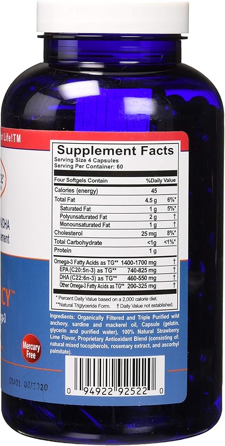 Fish Oil Capsules, Omega Sufficiency by Innate Choice, Strawberry Lime 240 Capsules