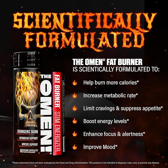 JNX SPORTS The Omen! Thermogenic Fat Burner – Dietary Supplement for Men & Women with L Carnitine | Appetite Suppressant & Metabolism Booster | 100 Capsules