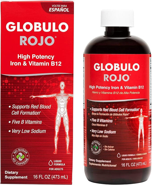 Globulo Rojo Iron Supplement - Liquid Dietary Supplement with High Potency Iron & B Vitamins (Vegan) (16 Fl Oz (Pack of 1))