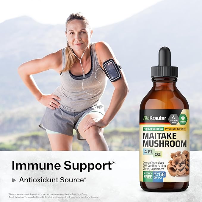 BIO KRAUTER Maitake Mushroom Extract - Maitake Liquid Supplement for Immune Support - 680 mg per Serving - Vegan, Alcohol & Sugar Free Drops 4 Fl.Oz.