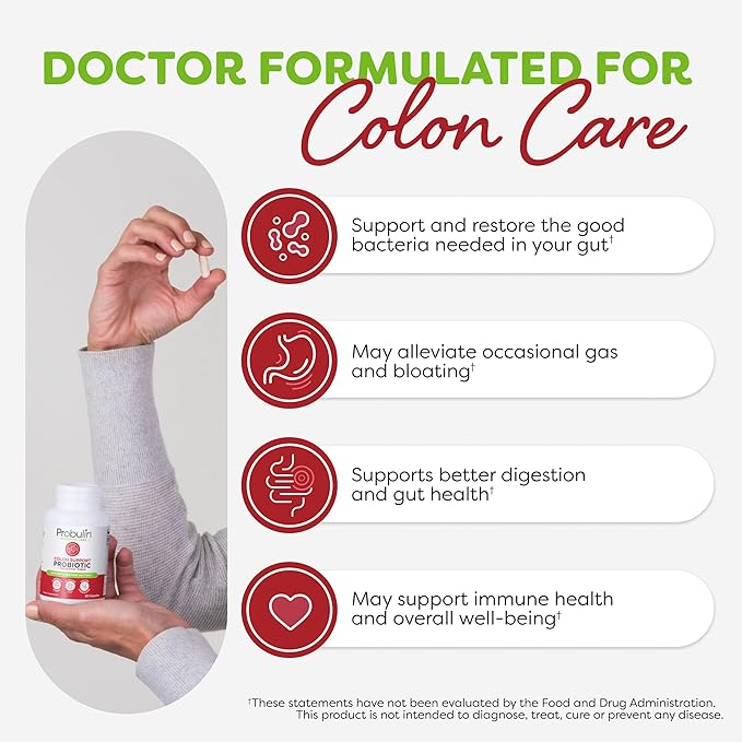 Probulin Colon Support Probiotic Supplement, Daily Gut, Digestive, and Immune Health Probiotics Capsules for Men and Women, 20 Billion CFU, Vegan, 30 Count Bottle