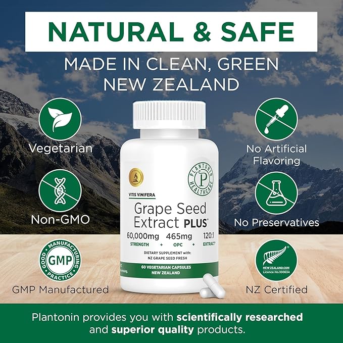 Grape Seed Extract 500 mg with 93% Polyphenols - 120:1 60,000mg Strength, 60 Capsules - 2 Months Supply - GMO & Gluten Free - Polyphenols Extracts