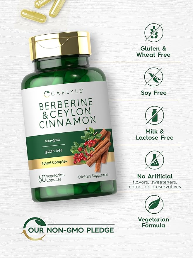 Carlyle Berberine with Ceylon Cinnamon | 2000mg Complex | 60 Capsules | Vegetarian, Non-GMO, Gluten Free