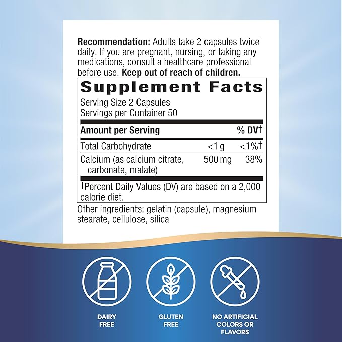 Nature's Way Calcium Citrate, Carbonate and Malate, Supports Bone Health*, 100 Capsules (Packaging May Vary)