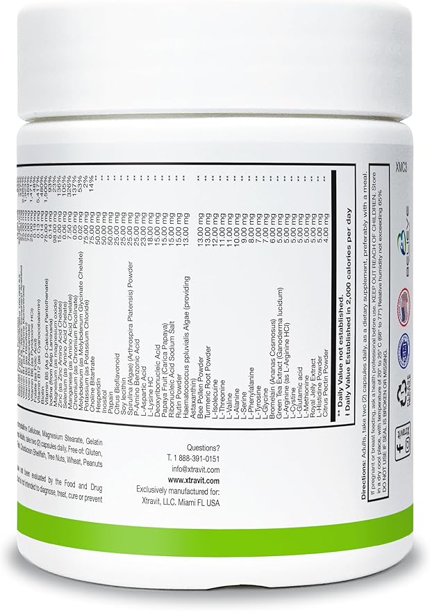 Vitamins Plus Supplement - Natural Daily Men’s & Women’s Multivitamin with Iron, Minerals, Digestive Enzymes, & Antioxidants for Energy, Brain, & Digestive Support - No Fillers, 60 Capsules
