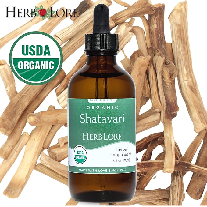 Herb Lore Organic Shatavari Root Extract Tincture - Liquid Shatavari Drops (Asparagus Racemosus) for Lactation and Wellness Support - Alcohol Free (4 fl oz)