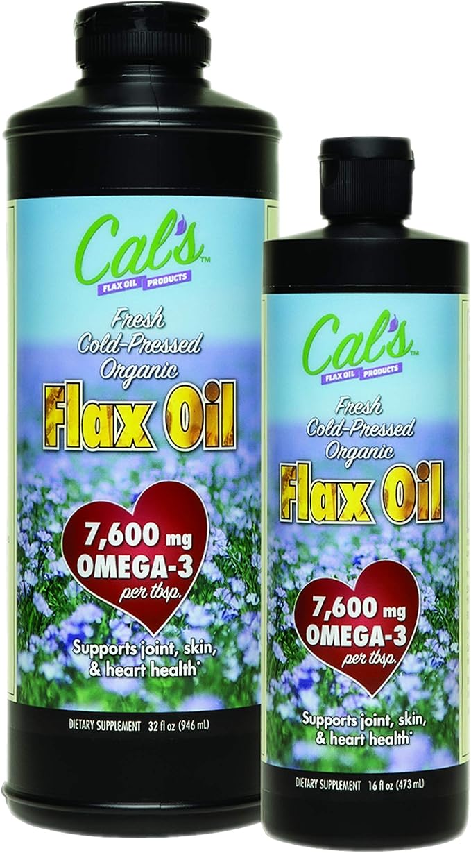 Cal's Flax Oil, Cold-Pressed Flaxseed, High in Omega-3 Fatty Acid, Unrefined Flaxseed Oil, Essential Flaxseed Oil Liquid Supplement for Joint, Skin, and Heart Health Support - 16 oz