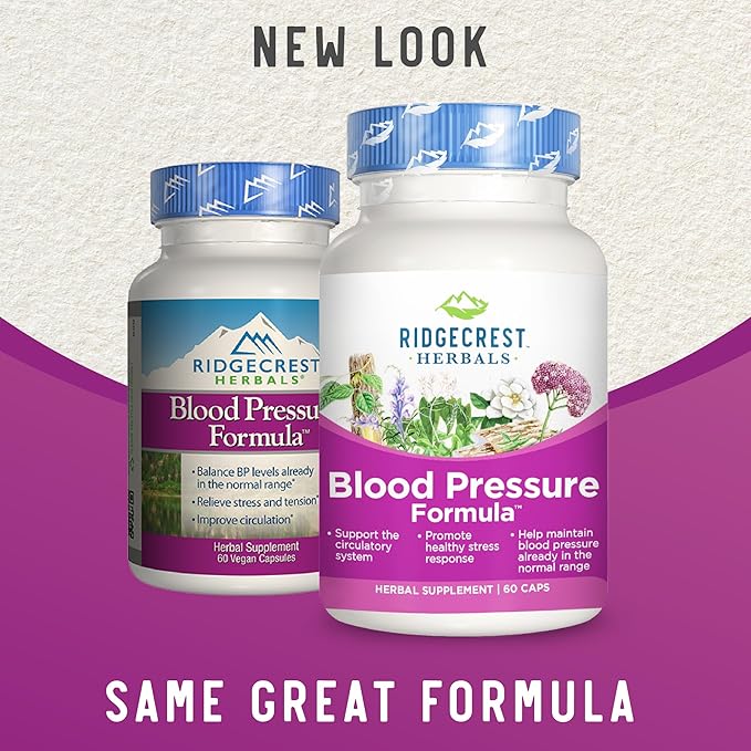 Ridgecrest Herbals Blood Pressure Herbal Formula, 12 Herbs, Poria Mushroom, Gastrodia, Gardenia, for Heart, Vascular, Circulation Health (60 Count (Pack of 1))
