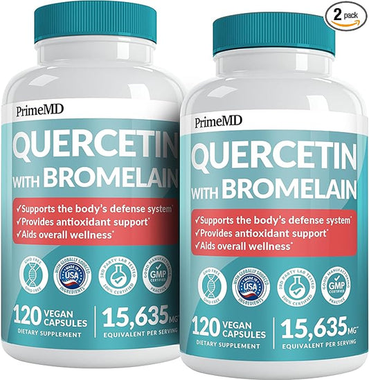 28-in-1 Quercetin with Bromelain Supplement - Quercetin 500mg Capsules for Daily Immune Defense Support - Quercetin with Vitamin C and Zinc for Adults Enriched with Vitamin D (120 ct, Pack of 2)
