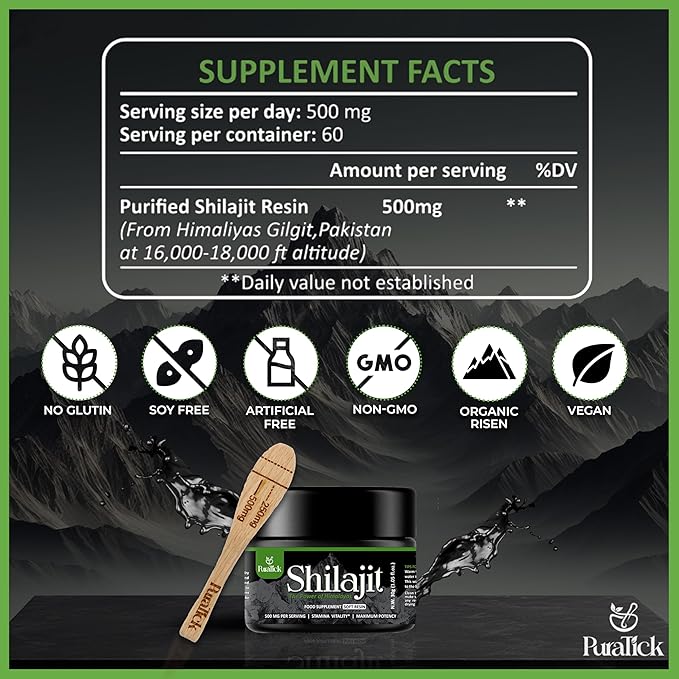 Shilajit Resin Organic 30g | 500mg A+ Grade Pure Himalayan Shilajit Supplement Contains Fulvic Acid & 85+ Trace Minerals | 100% Pure Natural Blend for Boost Energy, Immunity, Brain Power - 30 Grams