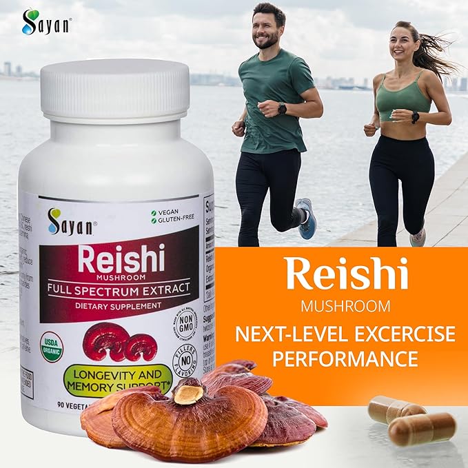 Sayan Reishi Mushroom Extract 90 Capsules/440mg Each – Longevity, Vitality, Wellness & Immune Support Supplement – USDA Organic & Vegan – Non-GMO, No Fillers, or Additives – Always Pure and Potent