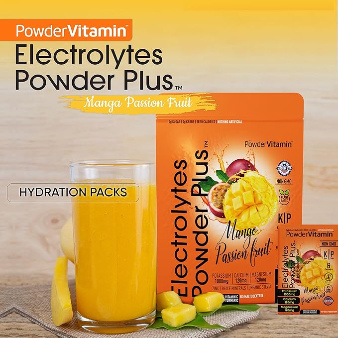 Electrolytes Powder Plus, Keto, Mango Passionfruit, Sugar Free, Pink Himalayan Salt, 1000mg Potassium, 120mg Calcium, 120mg Magnesium, Non-GMO, Zero Calories, (16 Hydration Packets)