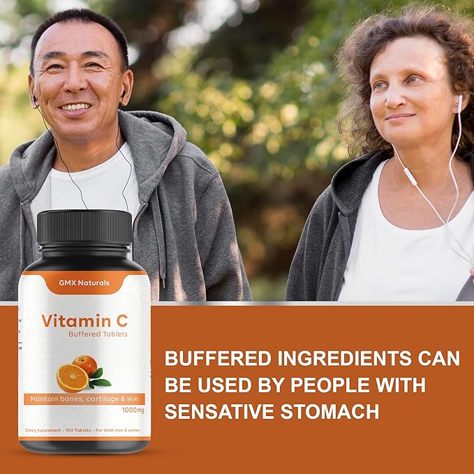 Buffered Vitamin C 1000mg - 100 Tablets - Immune Support & Boost - Vitamin C with B Complex for Men & Women