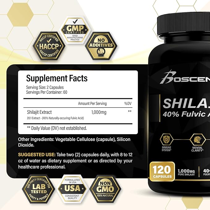 Shilajit Capsules 20,000mg โ Pure Himalayan Shilajit for Men & Women โ Organic Fulvic Acid Supplement with 85+ Trace Minerals โ High Potency Natural Energy & Vitality Support โ 120 Vegan Capsules