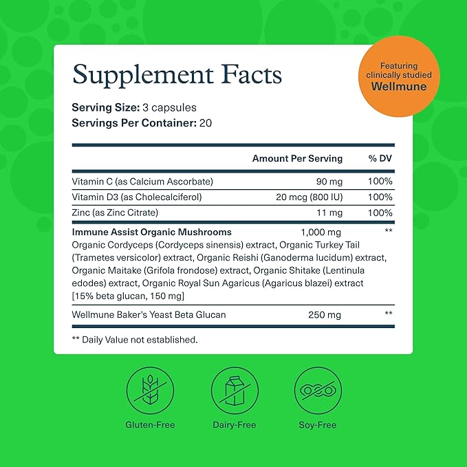 Youtheory Immune+ Daily Wellness - Vegetarian Immune Support Supplement with Vitamin C, Vitamin D3 & Zinc* - Mushroom Supplement with Turkey Tail, Cordyceps & Reishi - 60 Vegetarian Caps