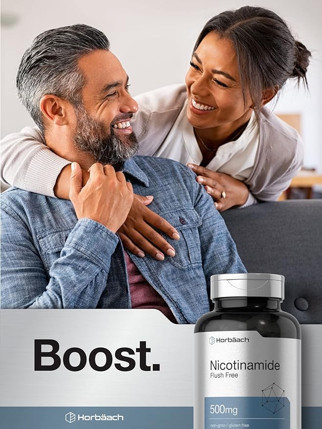 Horbäach Nicotinamide 500mg | 180 Capsules | Flush Free Dietary Supplement | Non-GMO and Gluten Free Vitamin
