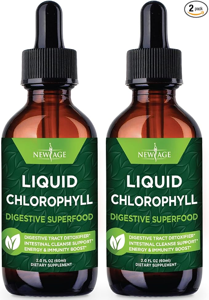 NEW AGE Chlorophyll Liquid Drops - Natural Concentrate – Energy Booster, Digestion and Immune System Supports, Internal Deodorant, Liver Function - (2 Fl Oz (Pack of 2))