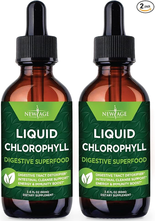 NEW AGE Chlorophyll Liquid Drops - Natural Concentrate – Energy Booster, Digestion and Immune System Supports, Internal Deodorant, Liver Function - (2 Fl Oz (Pack of 2))