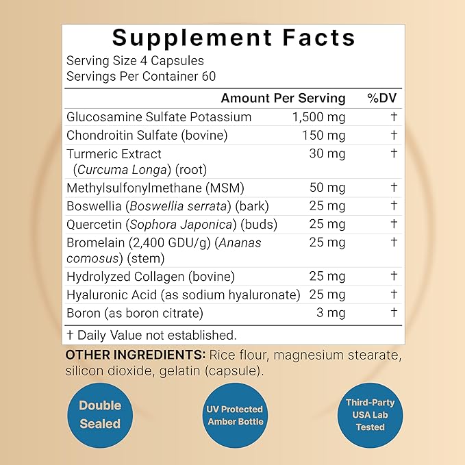Glucosamine Chondroitin MSM Supplement, 240 Capsules | 10-in-1 Joint Supplements for Men & Women – with Hyaluronic Acid, Collagen, Glucosamine Sulfate, Turmeric, Boswellia, & More – Non-GMO