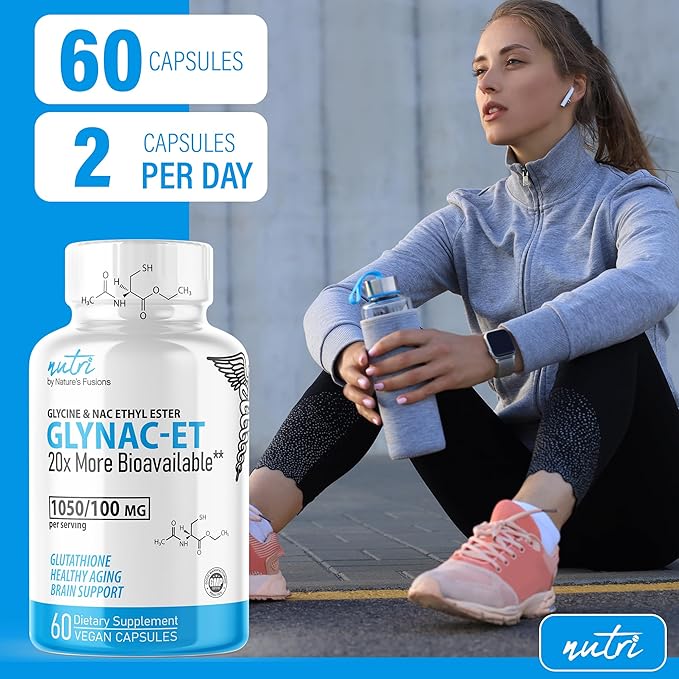 GlyNAC-ET NAC Supplement N-Acetyl Cysteine Ethyl Ester - 20x More Bioavailable Than GlyNAC - Glycine & N-acetylcysteine Ethyl Ester Anti Aging Supplement, Boost Glutathione (60 Capsules)