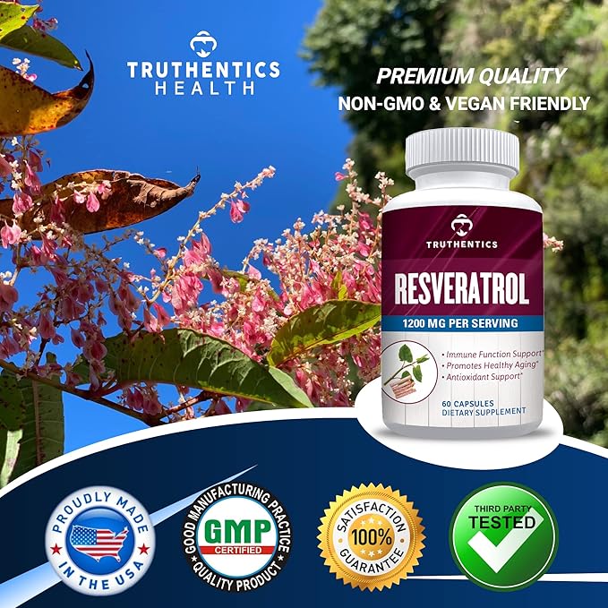 TRUTHENTICS Resveratrol Supplement 1200mg - Japanese Knotweed Capsules - High Potency Trans Resveratrol Nutritional Supplements for Healthy Aging, Vibrant Skin & Immune Health - 60 Vegan Capsules