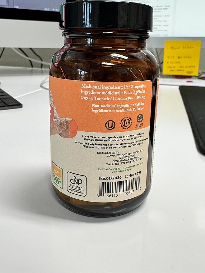 Organic Turmeric Capsules - Raw & Pure Curcumin Root Powder Supplement, 100 Capsules 600mg, Gallbladder, Liver, and Support