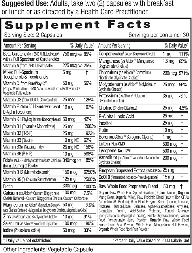 EMERALD LABS Complete Premium Multi - Multivitamin for Digestive & Immune Support with Vitamin C as PureWay-C, B Vitamin Complex, Albion Chelated Zinc & More - 60 Vegetable Capsules (30-Day Supply)