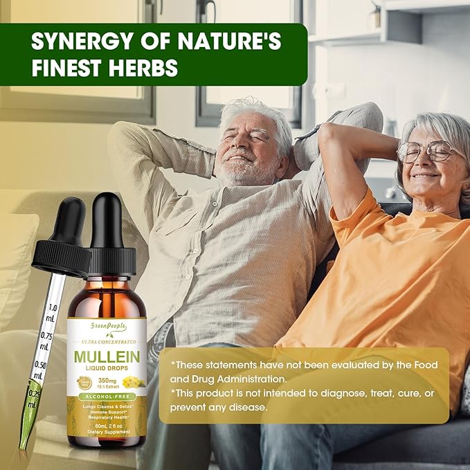 2 Pack Mullein Leaf Drops for Lungs - Mullein Leaf Extract & Marshmallow Root for Lung Cleanse & Detox - Mullein Tincture for Respiratory & Immune Support Herbal Supplement, 2 fl oz