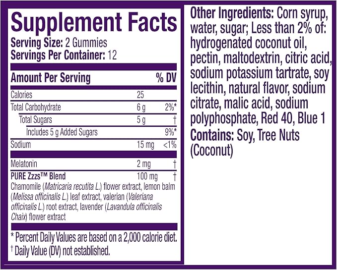 ZzzQuil Pure Zzzs, Melatonin Sleep Aid Gummies with Lavender, Valerian Root and Chamomile, Natural Wildberry Vanilla Flavor, Non-Habit Forming, Drug-Free, 24 Gummies (Pack of 4)