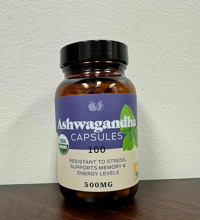 Organic Ashwagandha Capsules - 100 Capsules 500mg Pure Organic Ashwagandha Supplement for Calming Support