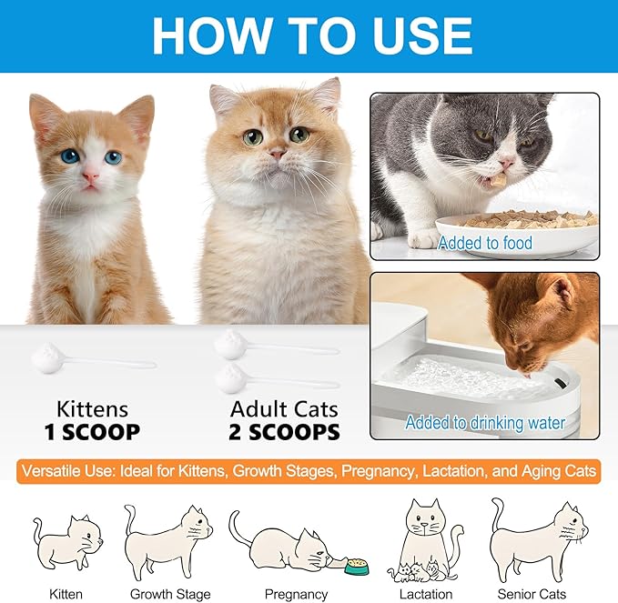 L-Lysine Powder for Cats, 2PC Lysine Powder Supplement Support Cats Immune Respiratory Health – Lysine Powder for Cats Eye Care, Pets Health Supplemnt for Cats of All Age - Salmon Flavor / 120g x 2