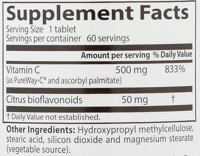 Doctor's BEST 12-Hour Vitamin C 500mg with PureWay-C, Supports Immune System, Potent Antioxidant 60 Tablets (Pack of 2)