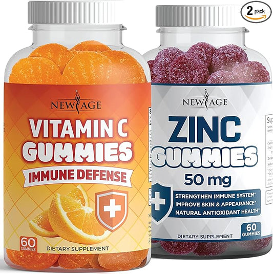 Zinc Gummies - 2 Pack - 50mg High Immune Booster Zinc Supplement, Immune Defense, Powerful Natural Antioxidant, Non-GMO - by New Age (Zinc/Vitamin C)