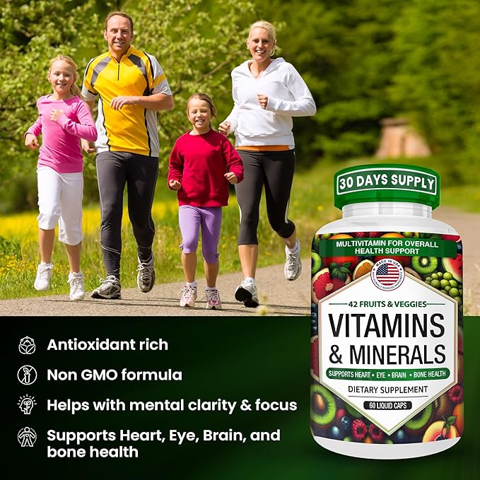 Multivitamins/Minerals Capsules with Zinc and Premium 42 Fruits and Veggies Blend for Immune Support Daily Multivitamin Capsule Antioxidant Supplement for Immunity System 60 Capsules