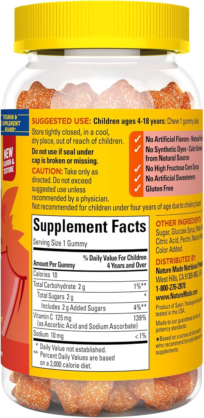 Nature Made Kids First Vitamin C Gummies, Dietary Supplement for Immune Support, 110 Gummies, 110 Day Supply