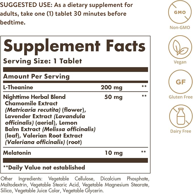 Solgar Triple Action Sleep, 60 Tri-Layer Tablets - Time-Release Melatonin & L-Theanine Plus Herbal Blend - Helps You Relax, Fall Asleep Fast & Stay Asleep Longer - Non-GMO, Gluten Free - 60 Servings