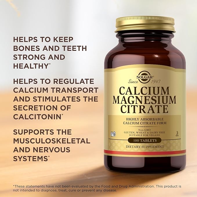 Solgar Calcium Magnesium Citrate - 100 Tablets, Pack of 2 - Non-GMO, Vegan, Gluten Free, Kosher - 40 Total Servings