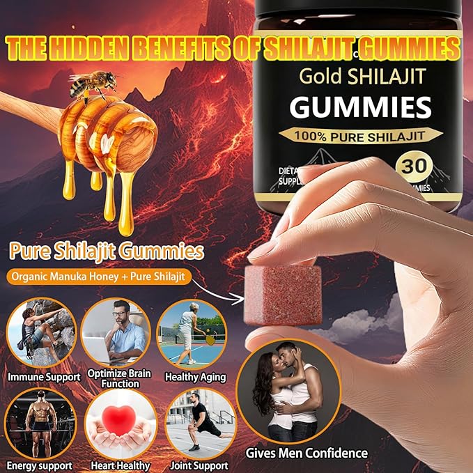 Shilajit Gummies for Men,Pure Shilajit Gummies for Men, Pure Himalayan Organic Shilajit Gummies for Men Supplement 30ct, Cane Sugar Free, Sweetened by Organic Manuka Honey 340mg