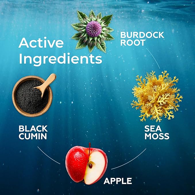 Irish Sea Moss Drops - 5X Stronger Than Sea Moss Gel - 92+ Essentials Minerals - with Bladderwrack, Burdock Root & Black Cumin - 2 Fl Oz (60ml) - Apple Flavor