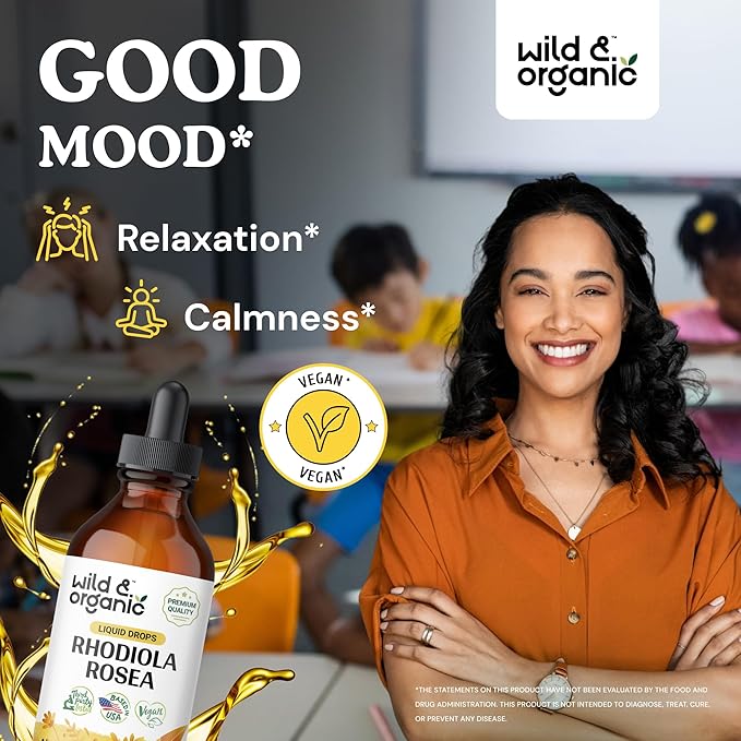 Wild & Organic Rhodiola Rosea Tincture - Rhodiola Rosea Supplement for Mood Support - Relaxing Root Extract Liquid Drops - Vegan, Sugar & Alcohol-Free - 4 fl oz