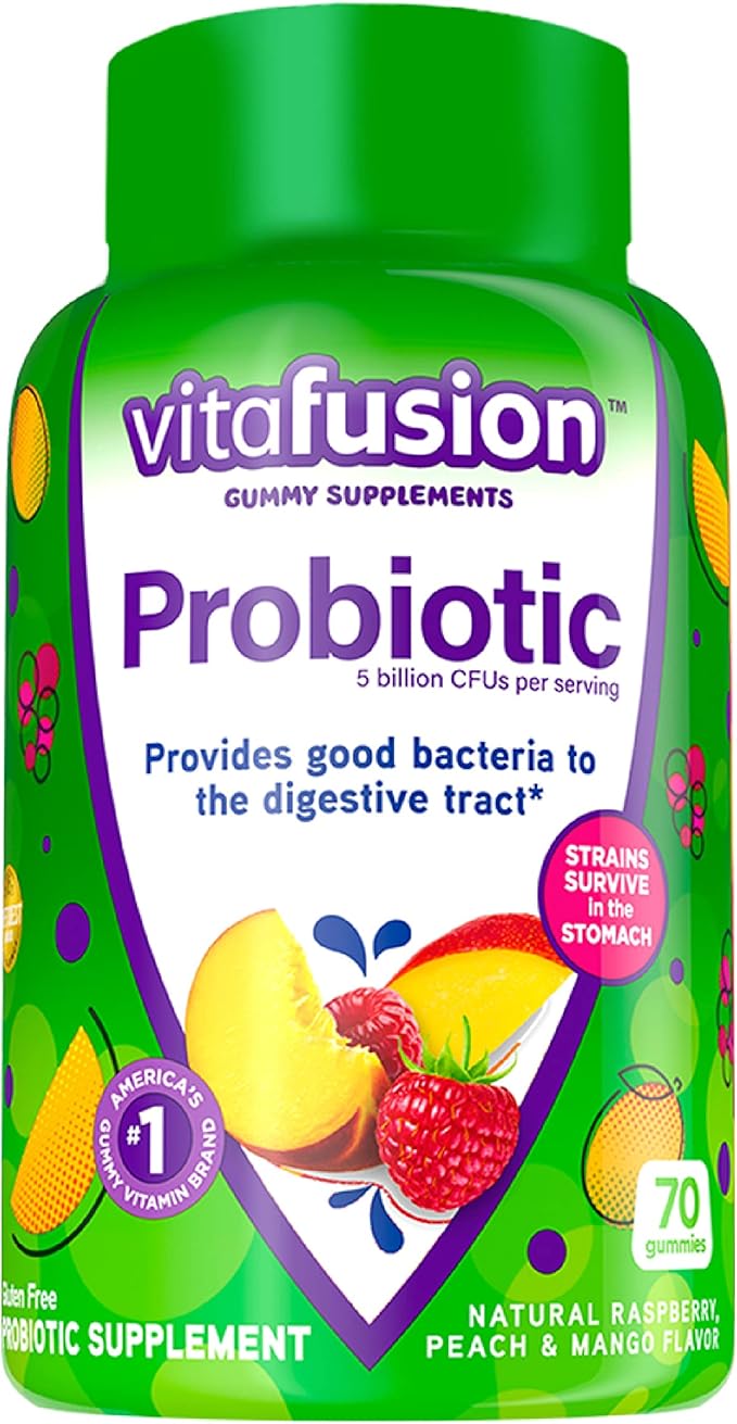 Vitafusion Probiotic Gummy Supplements, Raspberry, Peach and Mango Flavors & Omega-3 Gummy Vitamins, Berry Lemonade Flavored, Heart Health Vitamins(1) with Omega