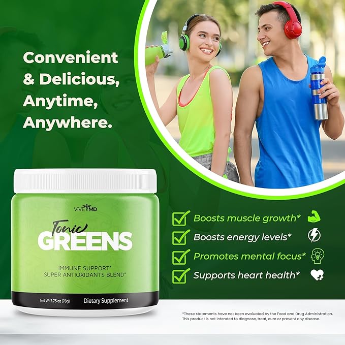 Tonic Greens Powder Vitamin Boost Supplement Official Formula - Natural Green Blend Energy Supplement Extra Strength - BCAA L-Glutamine Vitamin B6, Revolutionary Energy Fix Solution Reviews (2 Pack)
