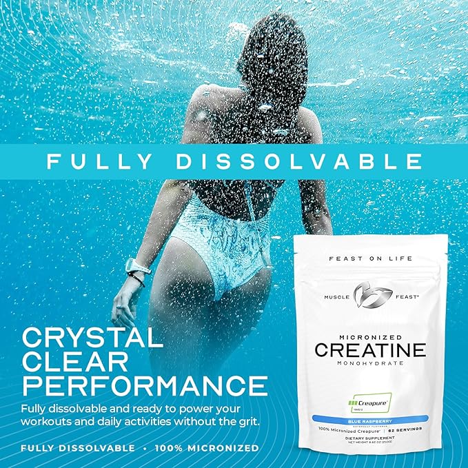 Muscle Feast Creapure Micro - Micronized Creatine Monohydrate Powder | Premium Pre-Workout or Post-Workout | Easy to Mix, Gluten-Free, Safe and Pure, (Orange, 250g)