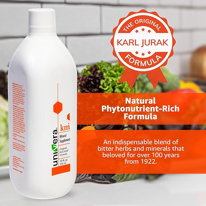 Univera km, Liquid Potassium Supports, Mineral Supplement - 32 fl oz (1PK), Body's pH Blood Balance, Original Karl Jurak fomula, Earthy Taste (30-Day Supply)