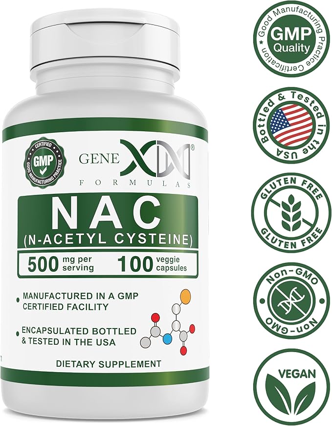 Genex Formulas NAC 500mg (100 Capsules) N-Acetyl Cysteine, Supports Liver Health - Non-GMO, Gluten Free, Vegan (3 Month Supply)
