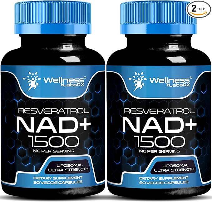 NAD Supplement, 1500mg - Liposomal NAD+ Supplement with Resveratrol, NAD Plus Boosting - Support Cellular Health, Stamina & Healthy Aging - Ultra Strength Capsules, USA Made - 2 Pack